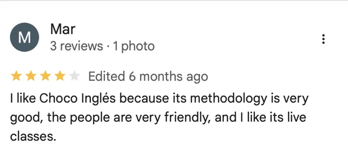 Student review screenshot from the Choco learning ecosystem