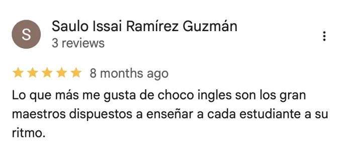 Student review screenshot from the Choco learning ecosystem